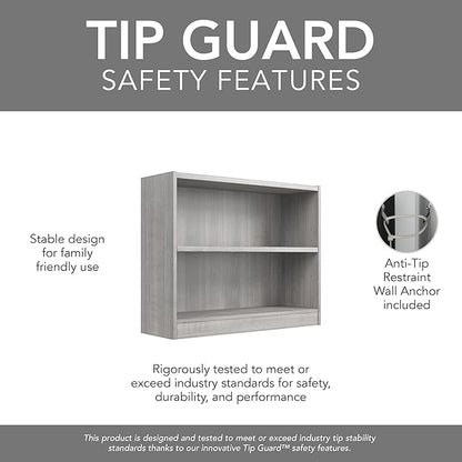 Bush Furniture Universal Small 2 Shelf Bookcase in Platinum Gray, Low Storage and Display Bookshelf for Home Office or Living Room Organization