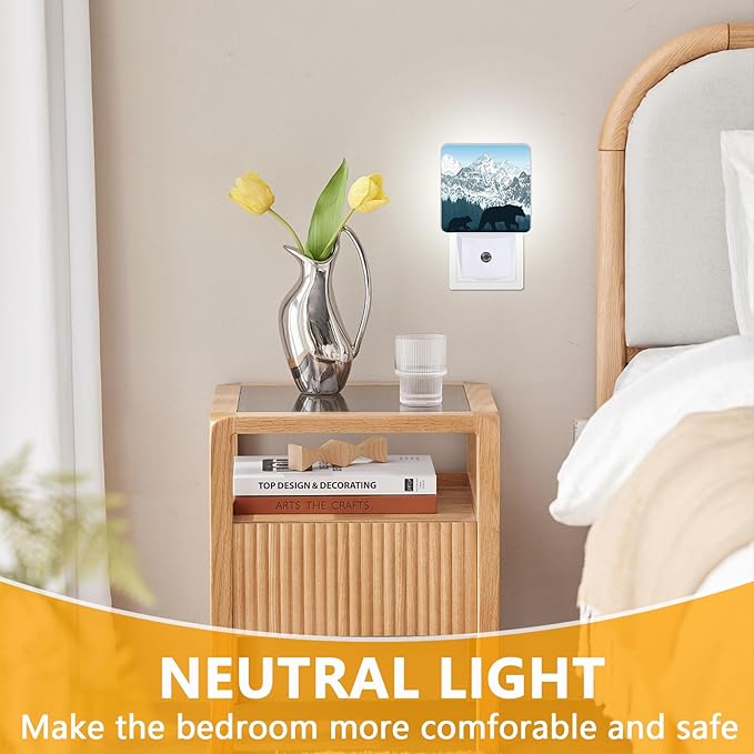 Bear Mountains Night Light, Plug-into Wild Animals Forest Nightlight White LED