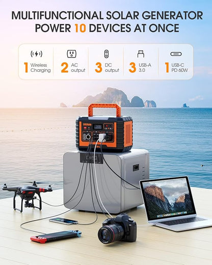 EBL 500W Portable Power Station with 100W Portable Solar Panel, 519.4Wh Solar Generator and Solar Panel Combo for Home and Outdoor Emergency Use