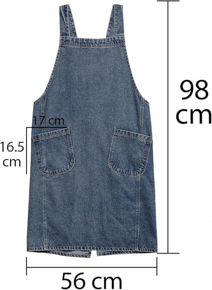 Cotton Denim Apron Soft - Unisex Adjustable Bib Apron with 5-Pockets Perfect for Kitchens