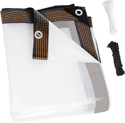8x10ft Clear Tarp Heavy Duty Waterproof, Clear Vinyl Tarp with Grommets, Transparent Tarpaulin Vinyl for Patio Enclosure, Roofs, Greenhouse Plant, Chicken Coop Covers
