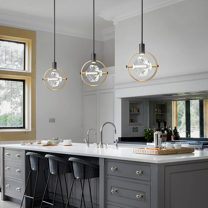 Modern Crystal Pendant Light in Black Mini Dimmable Integrated LED Light