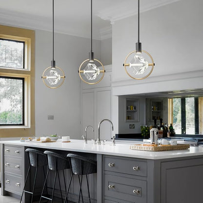 Modern Crystal Pendant Light in Black Mini Dimmable Integrated LED Light
