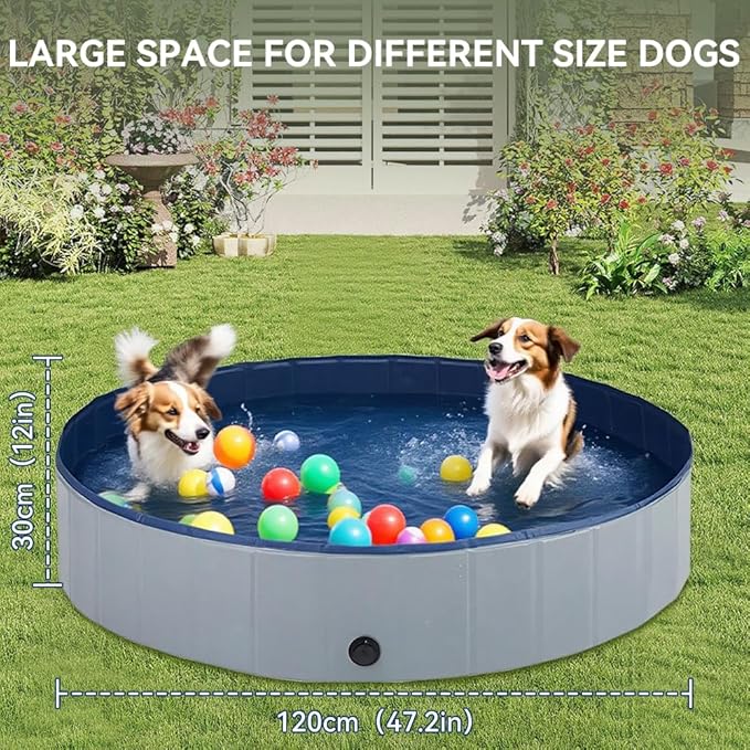 Foldable Dog Pet Bath Pool,Portable Hard Plastic Swimming Pool,Pet Bathing Tub for Small Medium Large Dogs Cats,39 x 12 Inches Grayish Blue