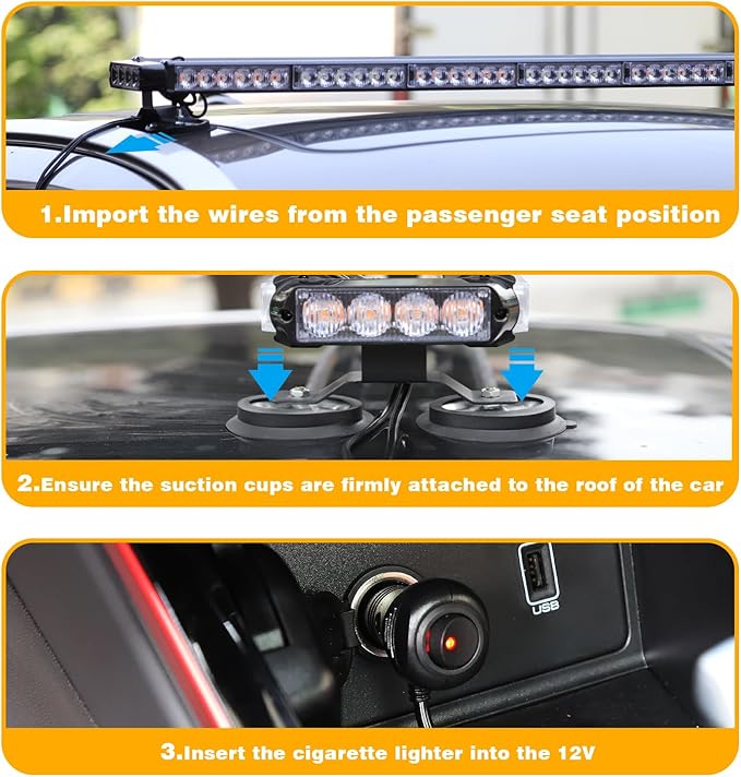 WINECO Amber White 38.5" LED Rooftop Strobe Lights Bar, Double Side Flashing