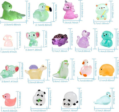 Luminous Mini Resin Animals 220 Pcs Glow in Dark to Hide Tiny Resin Animals Figurines Mini Ducks Mushroom Dinosaurs for DIY Garden Miniatures Fairy Garden Accessories