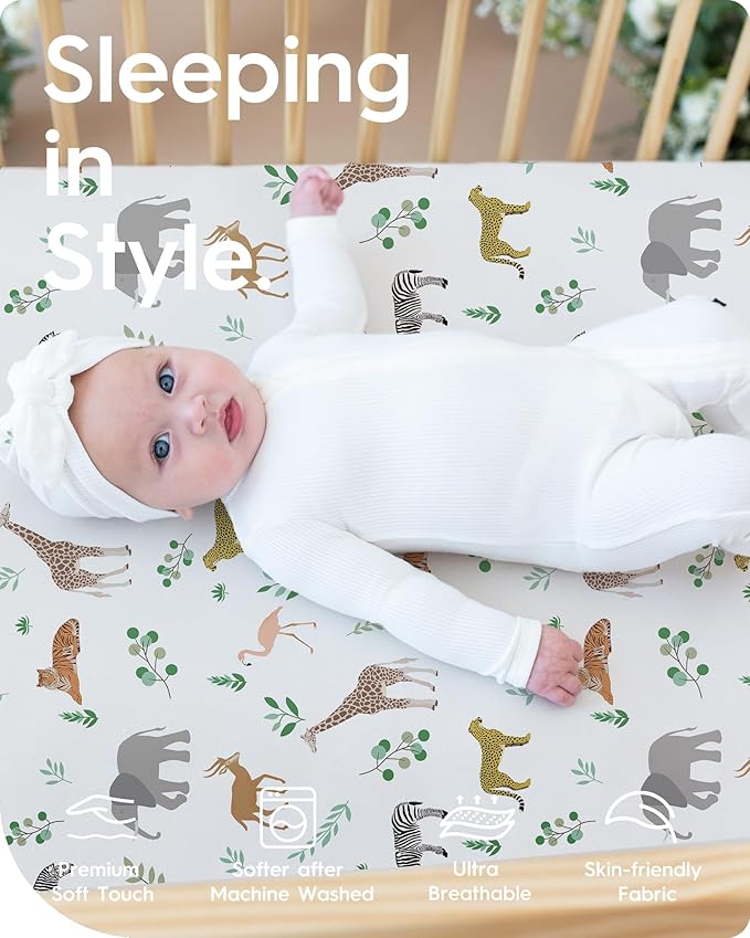 Crib Sheet Netural, Premium Soft Safari Jersey Knit Fitted Crib Sheet, Crib Mattress Sheet, 28''x52''x9'' Extra Deep Pocket