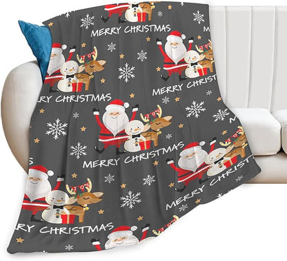 Snowman Santa Claus Throw Blanket for Girls Boys Women Men Kids Adults Soft Flannel Fleece Blanket for Couch Sofa Bed Home Decor 60"x80"
