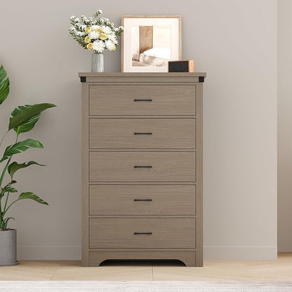 Farmhouse 5 Drawer Dresser for Bedroom, 47" Tall Chest of Drawers, Wood White Dresser with Deep Drawers, Storage Dressers Organizer for Bedroom, Living Room, Hallway, Light Rustic Oak