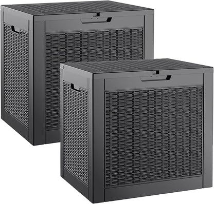 Outdoor Storage Box, Resin Deck Boxes Indoor and outdoor, Waterproof Storage Box Lockable Lid (Black, 35 Gallon-2 Pack)