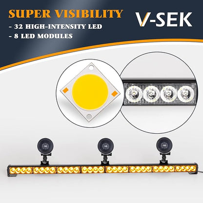 35.5 Inch Hazard Warning Emergency Traffic Advisor Strobe Light Bar 32 LED High