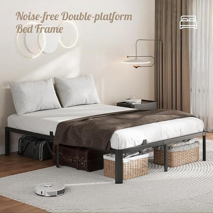 Metal Bed Frame Twin Size, 14 Inch 3500 lbs Heavy Duty Platform Bed Frames Steel Slats Noise Free No Box Spring Needed, Easy Assemble Sturdy Bedframe Rounded Corner with Storage and Mattress Retainers