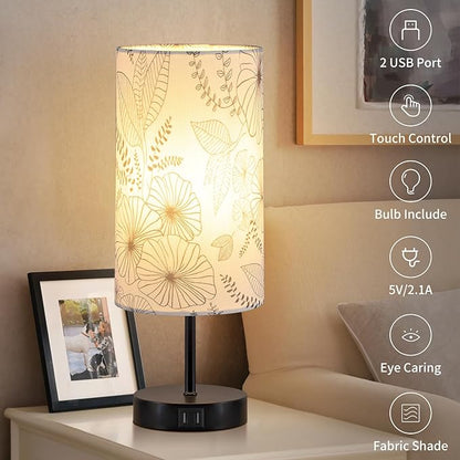 Bedside Touch Lamp with 2 USB Ports, Modern 3 Way Dimmable Small Lamp with