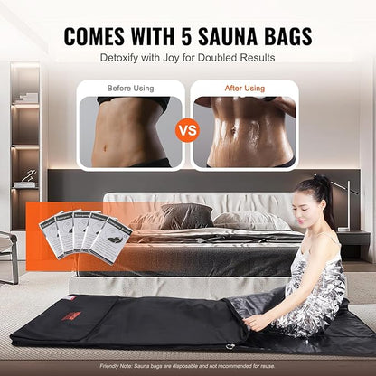 VEVOR Sauna Blanket for Detoxification, Portable Far Infrared Sauna for Home, PU Sauna Bag w/Therapy Stones & Carbon Fiber Heating, 1-6 Level Adjustable Temp 95-185℉, 1-60 Minutes Timer, 75 x 35in