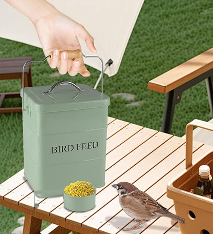 Morezi Bird seed and feed storage tin with lid Included Green-coated Metal Tight Fitting Lids - storage canister tins