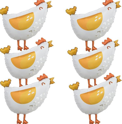 6pcs Chicken foil balloons,Aluminum chick mylar balloons, farm hen foil balloon for kids birthday baby shower farm animal party decortation.