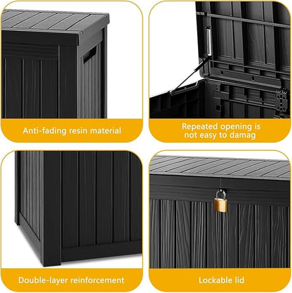 200 Gallon Deck Box, Resin Outdoor Indoor Waterproof Storage Box, Lockable Storage Box With Handle for Patio Furniture - Garden Tools - Swimming Pool Tools UV-Resistant - Black