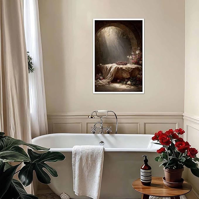 He Is Risen Canvas Easter Empty Tomb of Jesus Wall Decorations Religious Spring Art Christian Easter Pictures Wall Art Canvas Roll 16x24 inch