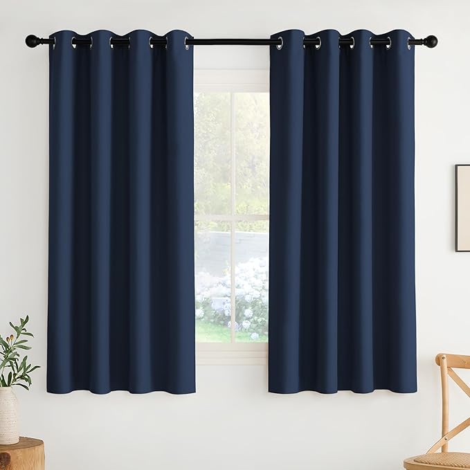 NICETOWN Navy Blue Blackout Panels 63 Inches Long - Grommet Thermal Insulated Shades for Living Room, Yard, Kid's Room, Laundry, Pantry - 1 Pair, W52 x L63