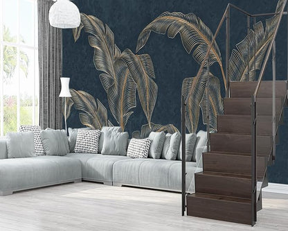 XMPMBM-Modernity Simple Abstraction Banana Leaf Fabric Wallpaper Dark Leaf Living Room Bedroom Bathroom Wall Mural-W 154" X H 105"（112 Square Foot）