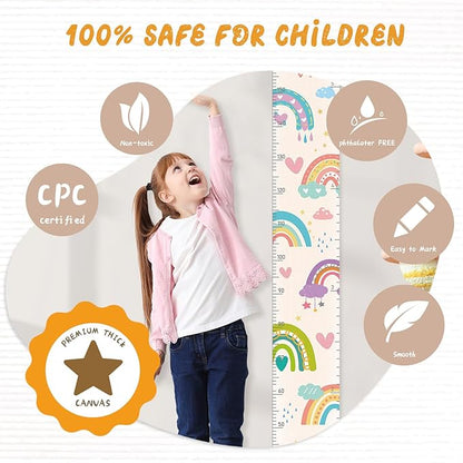 Personalized Name Kids Growth Chart, Watercolor Animal Canvas Baby Height Growth Chart Wall Decor for Baby Kids Toddlers (Rainbows)