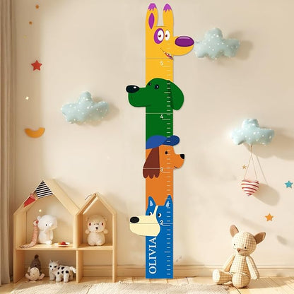 Personalized Name Growth Chart for Wall, Big Ear Dog Wood Height Chart for Kids, Height Measurement Growth Measuring Ruler, Thoughtful Birthday Gift for Boys and Girls