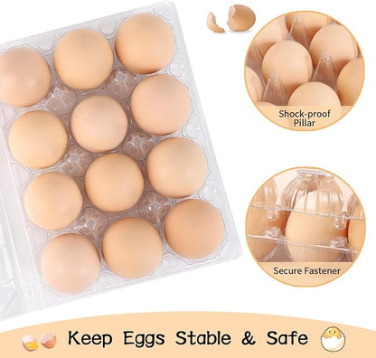 Egg Cartons 60 Pieces, Egg Cartons Cheap Bulk, Eggs 12 Count, Clear Plastic Reusable Egg Tray Container Holder for Family Pasture Chicken Farm Refrigerator Storage, Business Market with Sticker Labels
