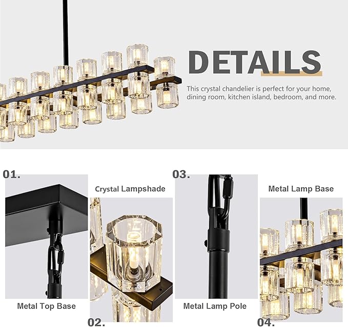 Crystal Black Rectangular Chandelier