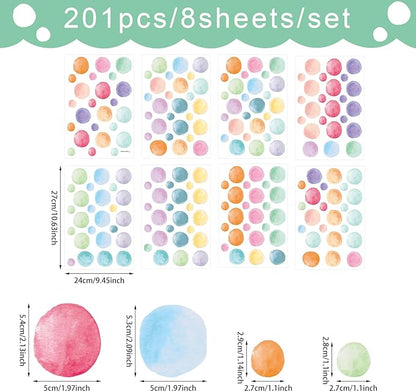 201 Pcs Watercolor Polka Dots Wall Decals, Peel and Stick Boho Rainbow Wall Stickers, Multicolor Circle Wall Decor,Pastel Colorful Round Decoration for Girls Bedroom Kids Nursery Classroom Playroom