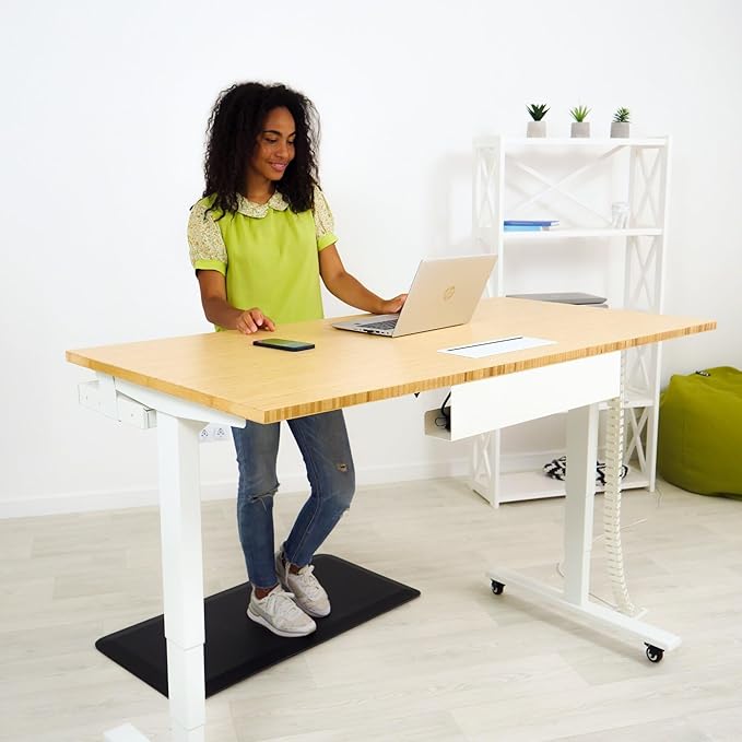 Progressive Desk Stand Up Adjustable Height Electric Standing Desk - 60"x30" Dual Motor, Computer Workstation Sit Stand Table for Home Office - Light Walnut, White Frame