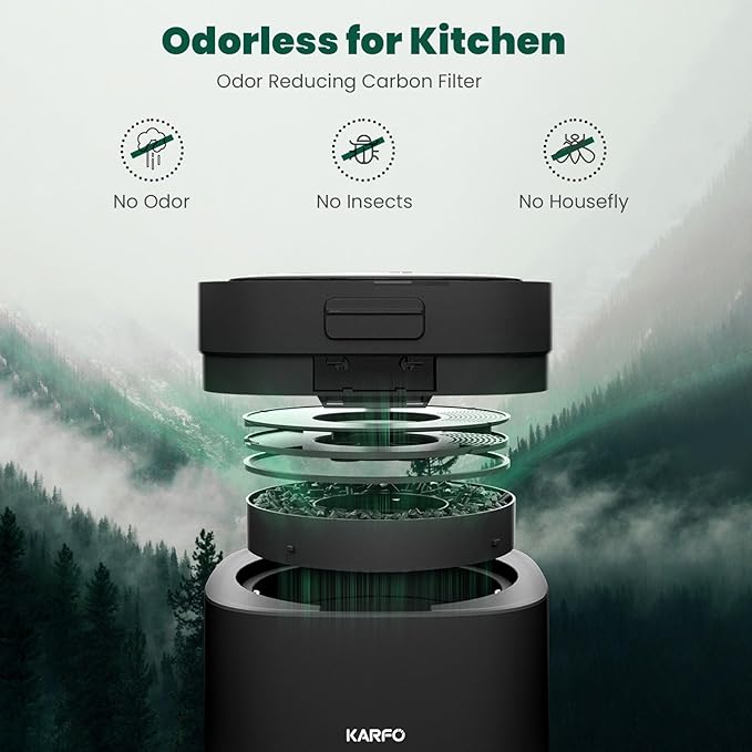 Karfo Electric Composter for Kitchen, Smart Compost Bin Outdoor/Indoor, Odorless Single-Button Auto Operation, Turn Food Waste to Fertilizer for Plants, Food Waste Compost Machine （Black）