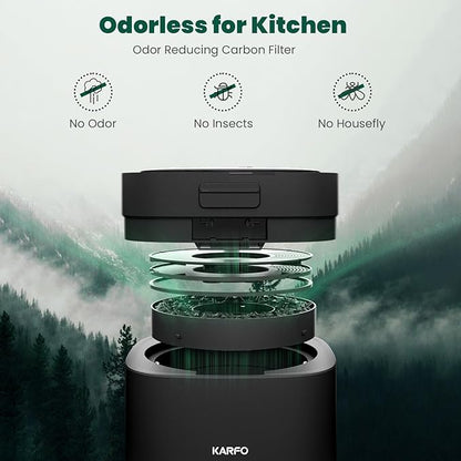 Karfo Electric Composter for Kitchen, Smart Compost Bin Outdoor/Indoor, Odorless Single-Button Auto Operation, Turn Food Waste to Fertilizer for Plants, Food Waste Compost Machine （Black）