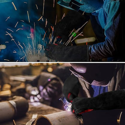16 Inches Leather Welding Gloves Fire Resistant,Animal Handling Gloves Bite Proof for Cat Dog Snake - Large
