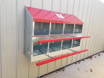 Duncan's Chicken Nesting Boxes - 8 Hole Metal Poultry Nest Box Wall Mount for Chickens, Hens, Ducks - Easy Egg Collection - Large Vented Holes - Fold Up Perches