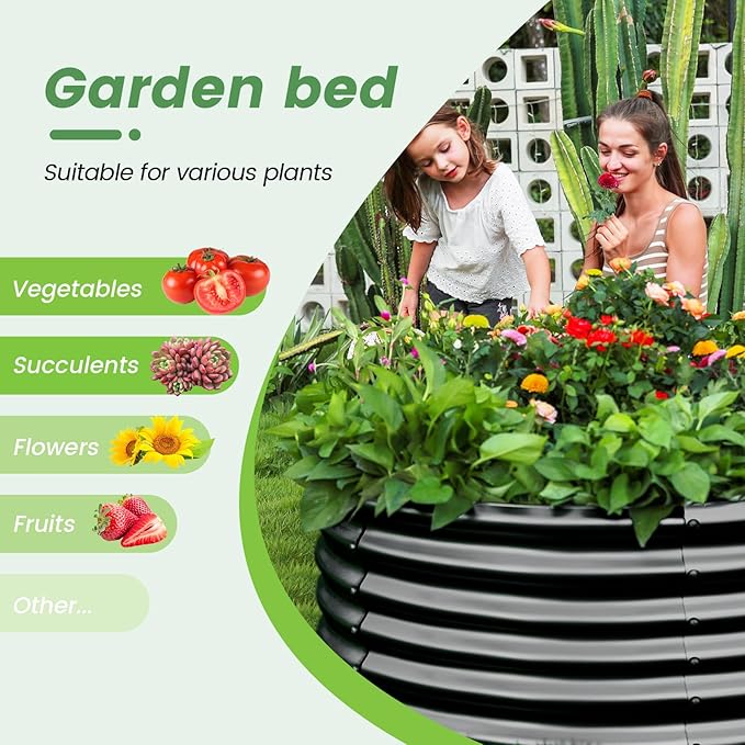 Land Guard 4×4×3ft Galvanized Raised Garden Bed Kit, Round Galvanized Planter Raised Garden Boxes Outdoor, Large Metal Raised Garden Beds for Vegetables, Grey