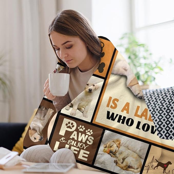 Labrador Dog Print Blanket Best Dog Pet Animal Throw Blankets for Couch Sofa Stuff Decor Gifts Lightweight Soft Cozy Fleece Plush Warm Flannel Bedding for Lover Man Woman Teen Adults 60"x80"