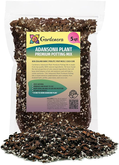 Gardenera Monstera Adansonii Planting Mix: Maximize Aeration, Drainage & Nutrient Holding Capacity - 5 Quart Bag