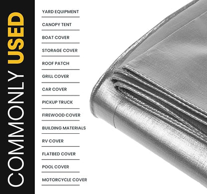 PROTARP Extra Heavy Duty 16 Mil Tarp Cover, Waterproof, UV Resistant, Rip and Tear Proof, Poly Tarpaulin with Reinforced Edges for Roof, Camping, Patio, Pool, Boat. (Silver/Black 25′ X 45′)