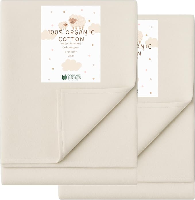 Organic Crib Mattress Protector - Flat Sheet Water Resistant Liner Pad, Breathable, Skin Friendly, Chemical-Free Pure Cotton [GOTS-Certified] for Portable (36"x26") - Pack of 2