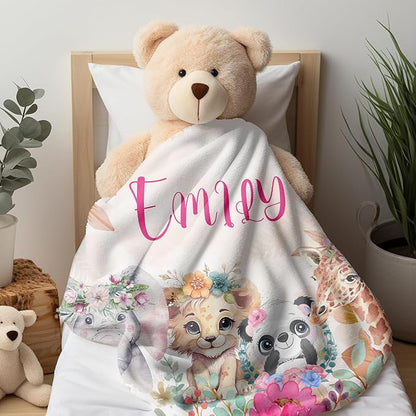 Personalized Baby Blanket, Customized Easter Blanket with Names, Jungle Animal Blanket for Toddler, Custom Easter Baby Blanket for Boys, Girl & Kids, Baby Boy Newborn Soft