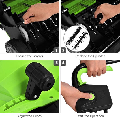 Goplus 2-in-1 Lawn Dethatcher and Scarifier, 3 Level Depth Adjustable Weeder w/ 11 Gallon Collection Bag & 2 Removable Blades, 13-Inch 12 Amp Corded Electric Scarifier for Garden & Yard