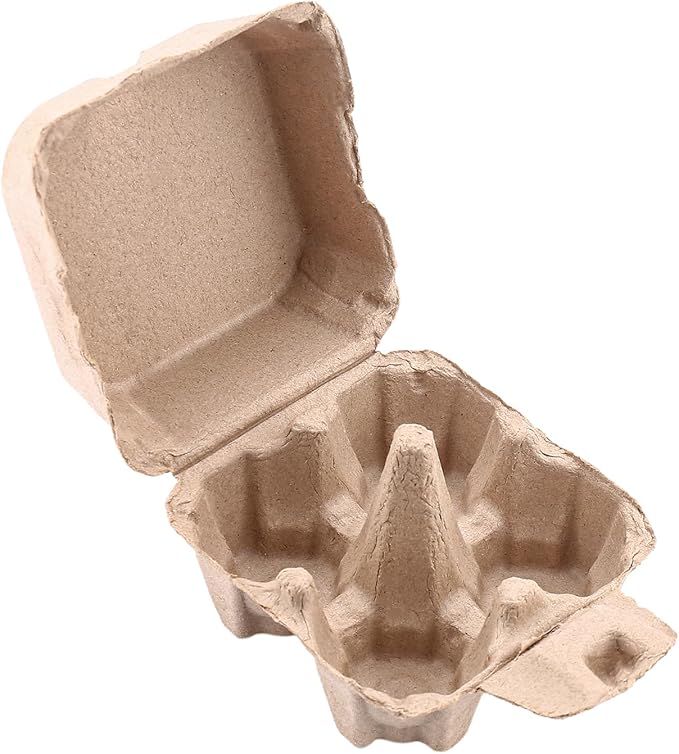 100 Pack Egg Cartons Bulk Pulp 2x2, 4 Cell Containers Vintage Easter, 1/3 Dozen Sturdy Natural Paper Holder Box for Storage Fresh Chicken Huevo