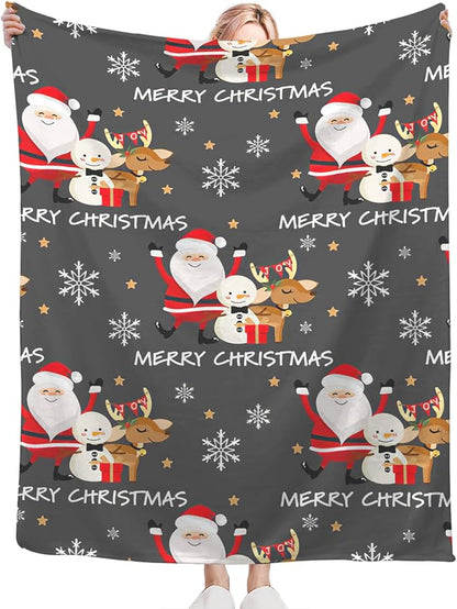 Snowman Santa Claus Throw Blanket for Girls Boys Women Men Kids Adults Soft Flannel Fleece Blanket for Couch Sofa Bed Home Decor 60"x80"