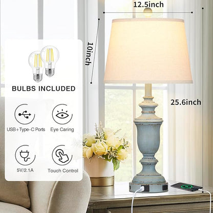 25.6" Blue Table Lamps Set of 2