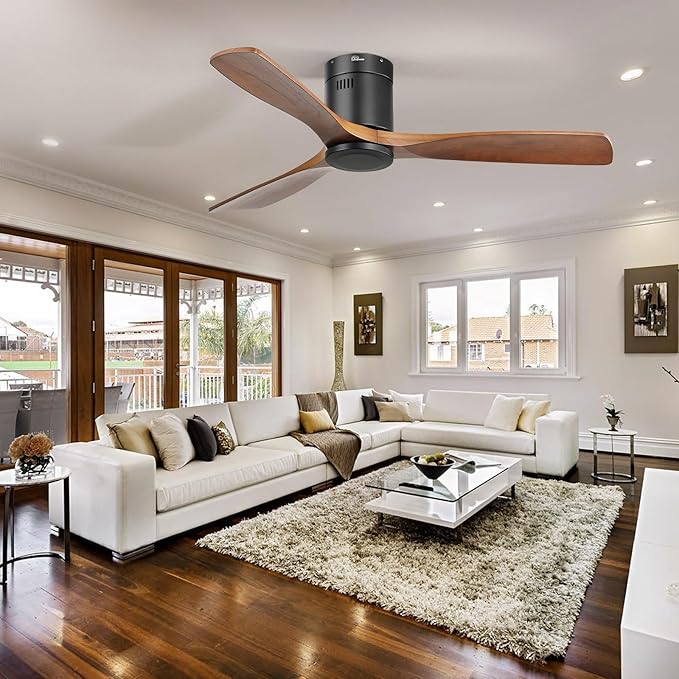 Sofucor Ceiling Fan No Light, 52 Inch Flush Mount Ceiling Fan