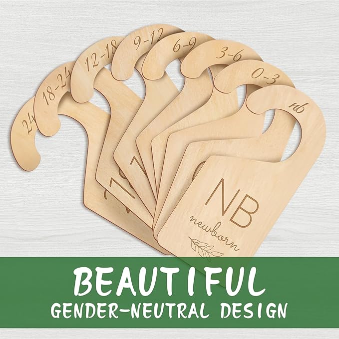 Wooden Baby Closet Dividers - 8 Pcs Double-Sided Design for Newborn Nursery Room Wardrobe Storage by Months Size - Perfect Toddler Clothes Organizer