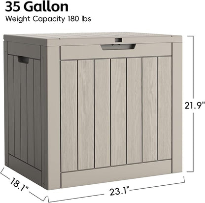 Outdoor Storage Box, Deck Box Waterproof 35 Gallon, Resin Outside Storage, Storage Bin for Package Delivery, Patio Furniture Cushion, Pool Accessories, Weatherproof and UV Resistant, Grey