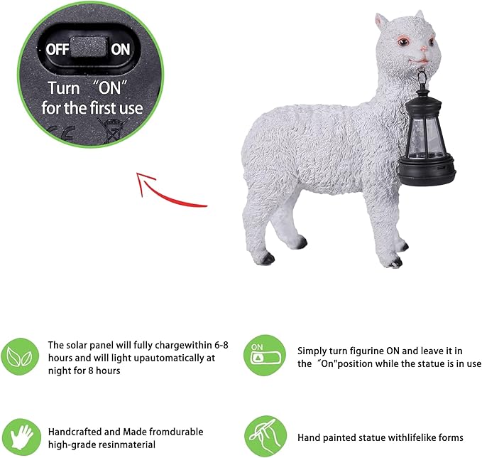 Solar lamp Garden Alpaca Statue, Outdoor Decorative Animal Statue