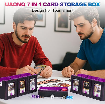 Commander Deck Box for MTG, 6-Deck Modular Card Case with Dice Tray Holds 600+ Double-sleeved Cards, Removable Trading Cards Storage Box with 35PT Magnetic Card Holders for TCG, Black Purple