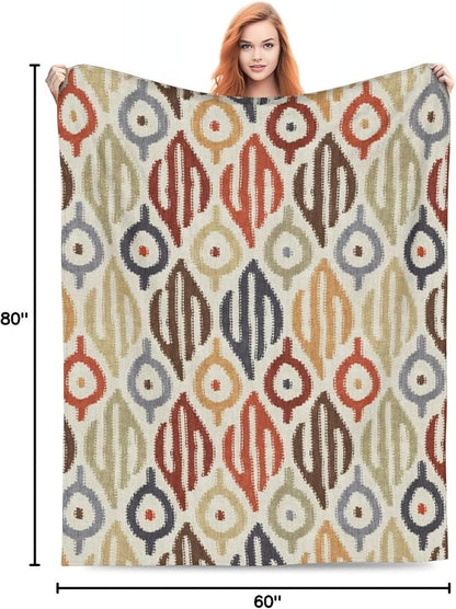 Boho Blanket for Women Kids Adults Flannel Decor Soft Ethnic Pattern Throw Blankets for Couch Travel Nap 80x60 Inches